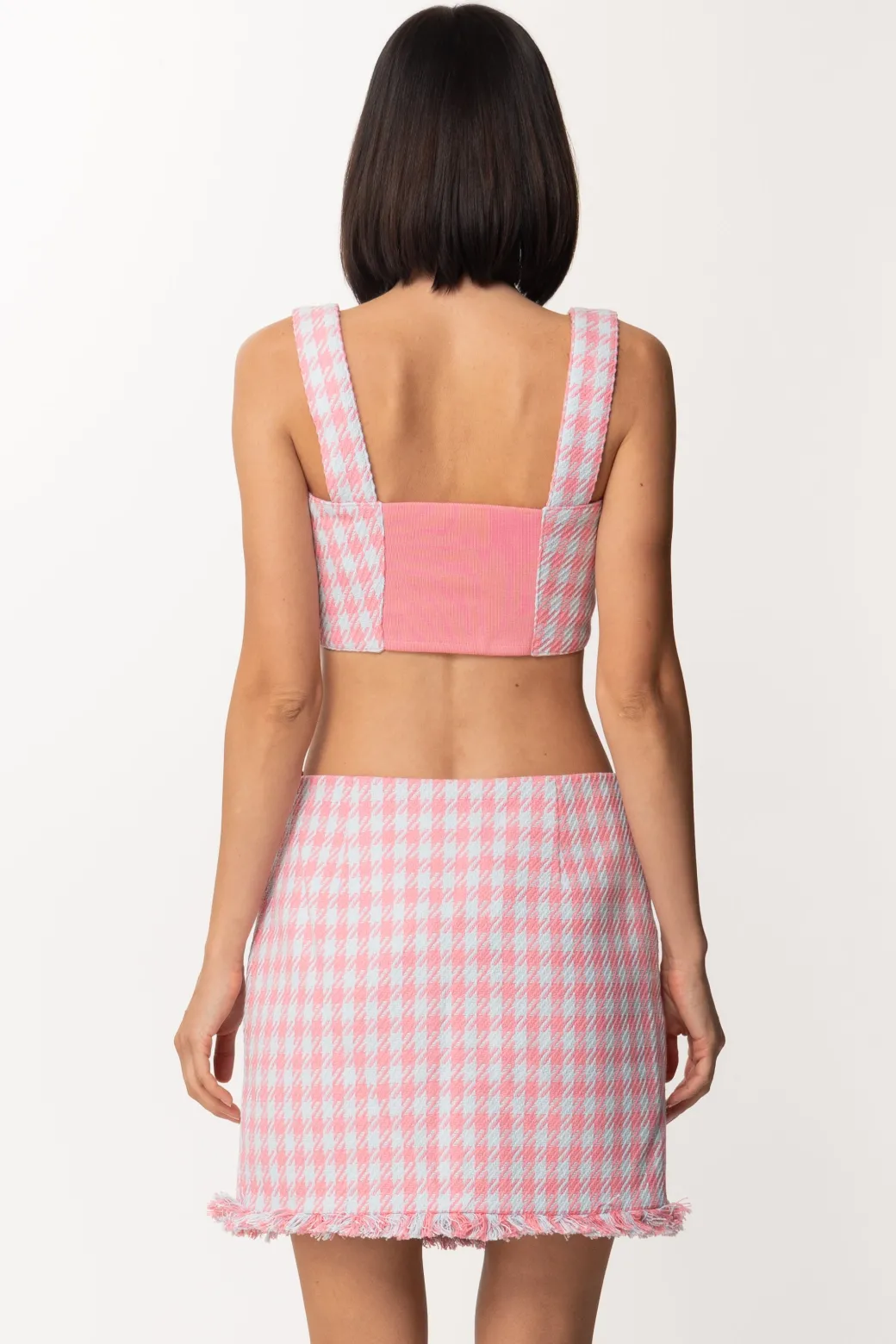 Donna Twin-set Top Crop In Pied De Poule