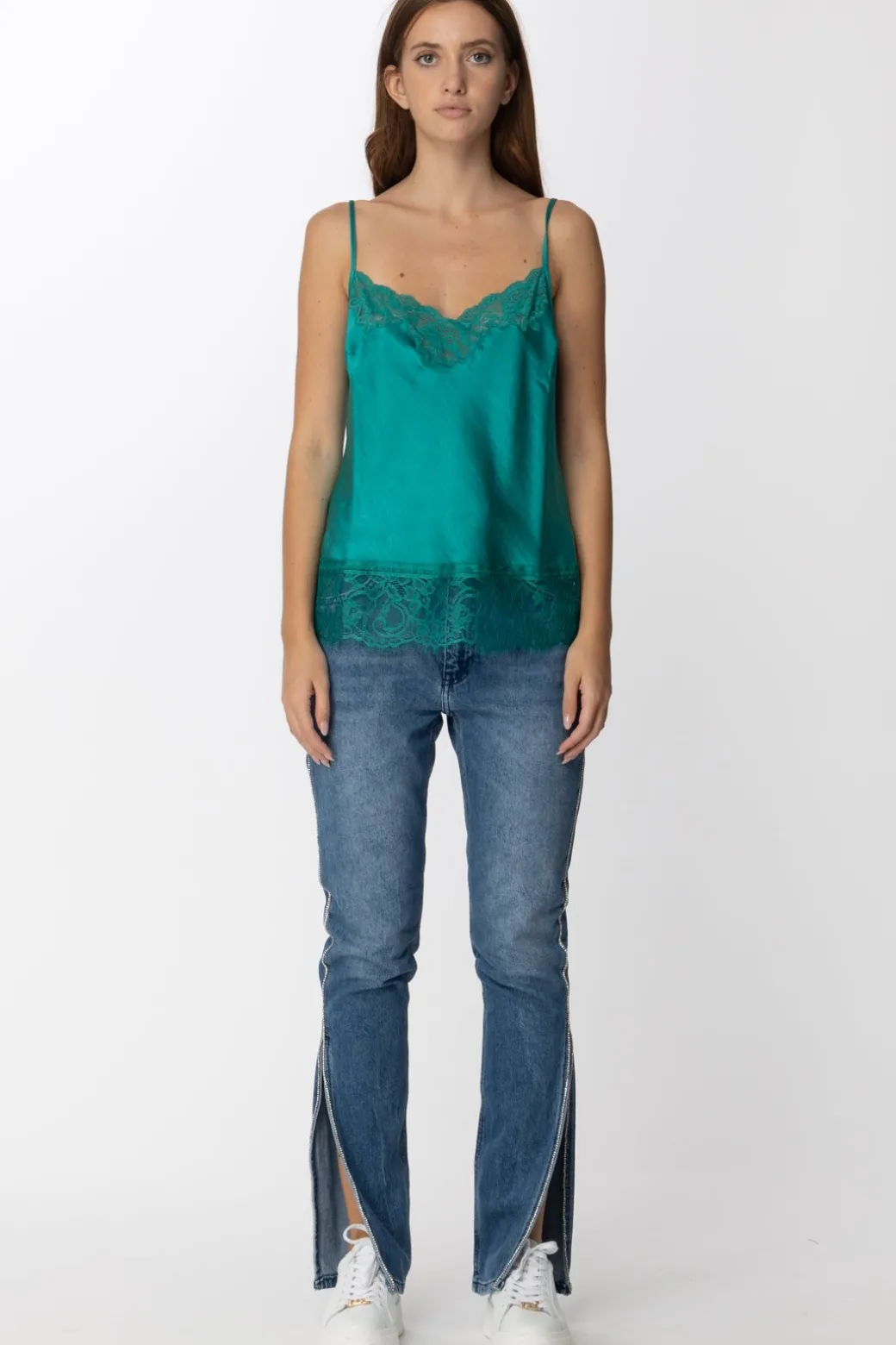 Donna Twin-set Top Sottoveste con Applicazioni In Pizzo