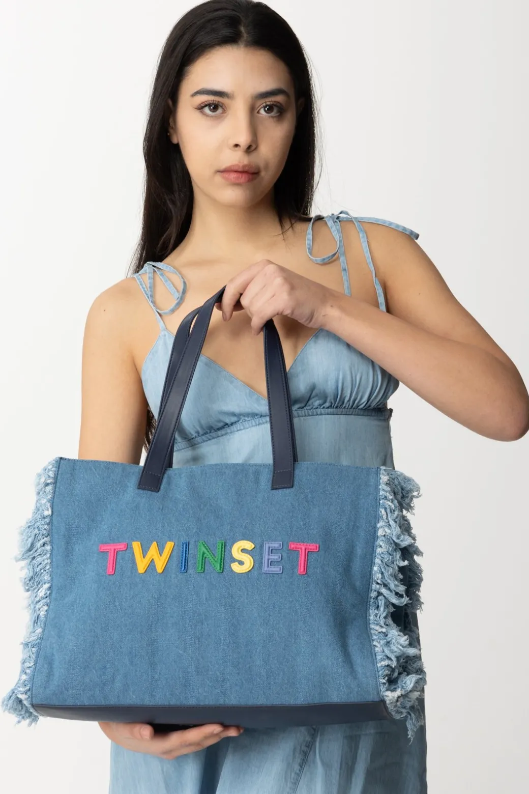 Donna Twin-set Tote Bag In Jeans
