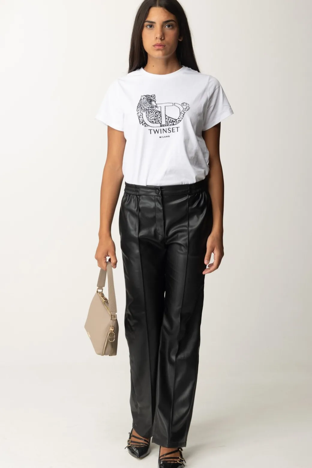 Donna Twin-set T-shirt con Ricamo Logo e Giaguaro
