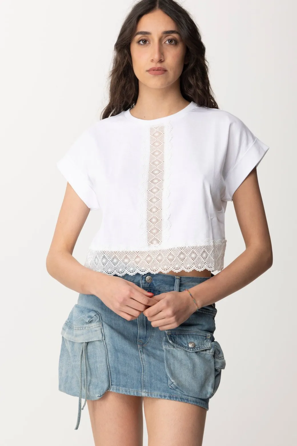 Donna Twin-set T-shirt Crop con Passamanerie