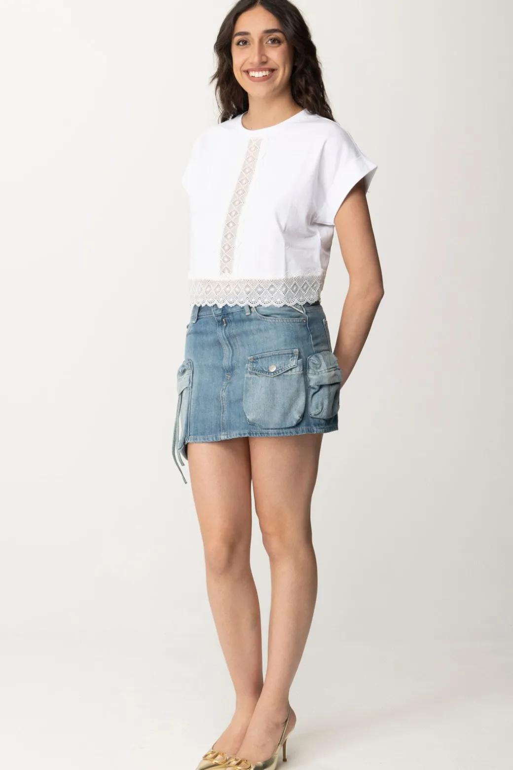 Donna Twin-set T-shirt Crop con Passamanerie