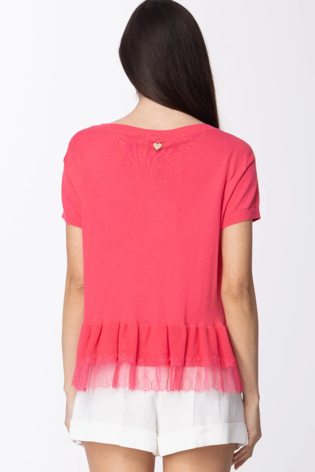 Donna Twin-set T-shirt In Maglia con Balza In Pizzo