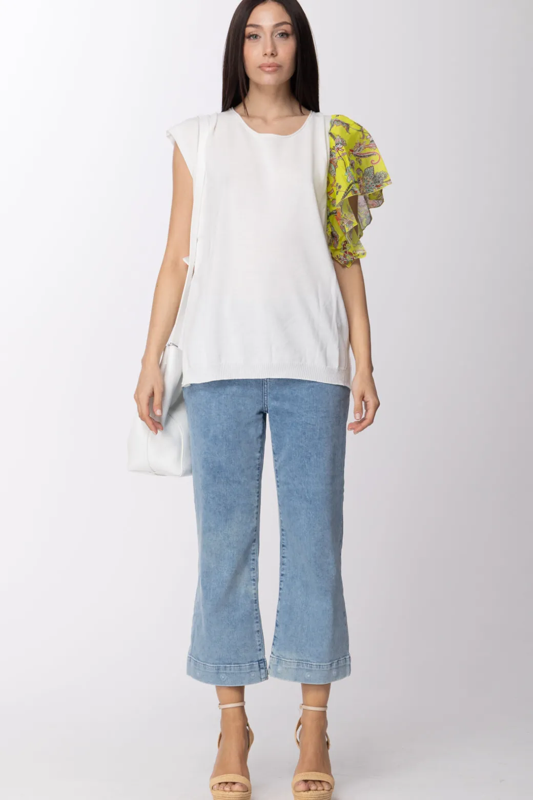 Donna Twin-set T-shirt In Maglia con Inserto Volant Stampato