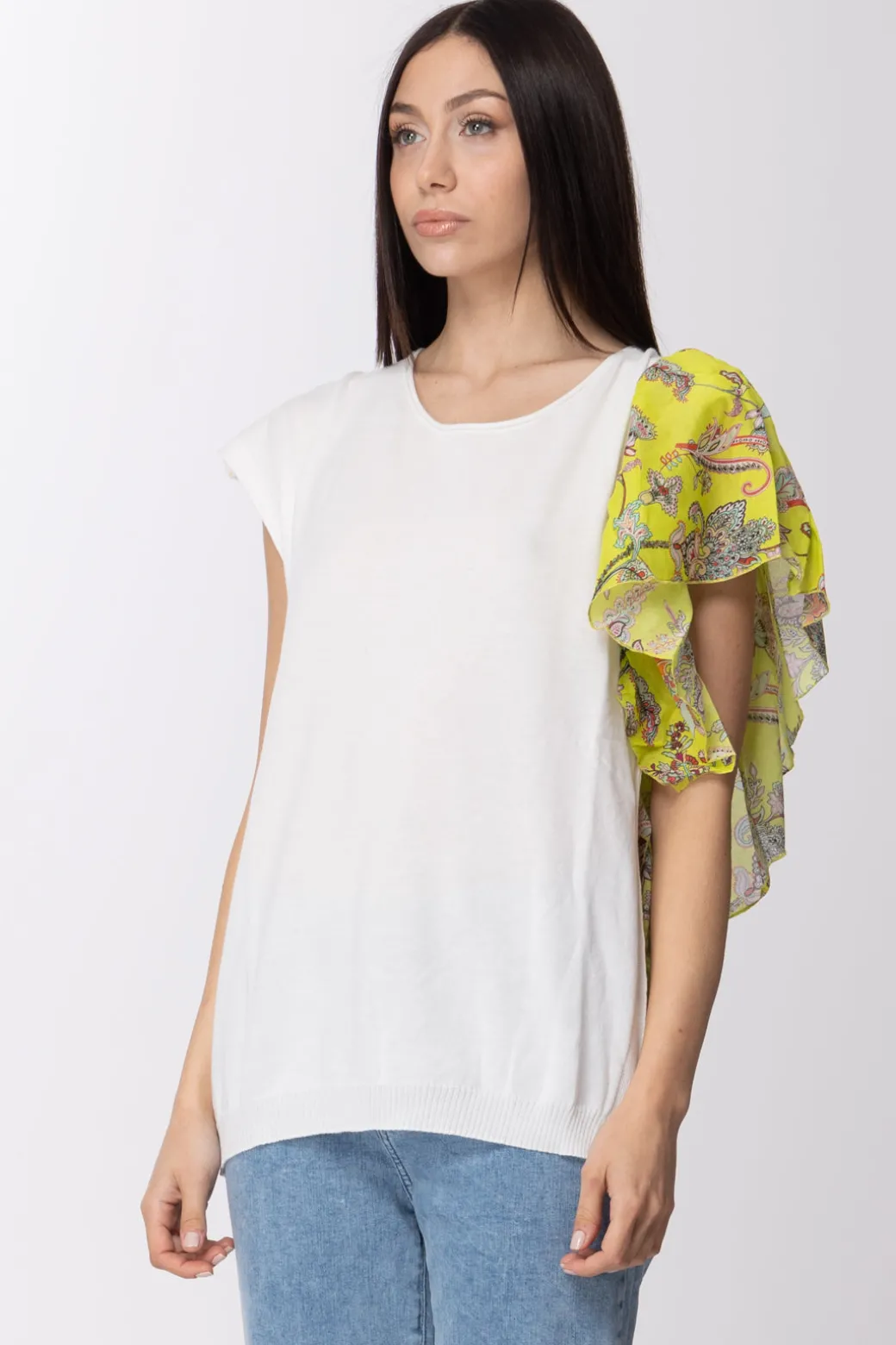Donna Twin-set T-shirt In Maglia con Inserto Volant Stampato
