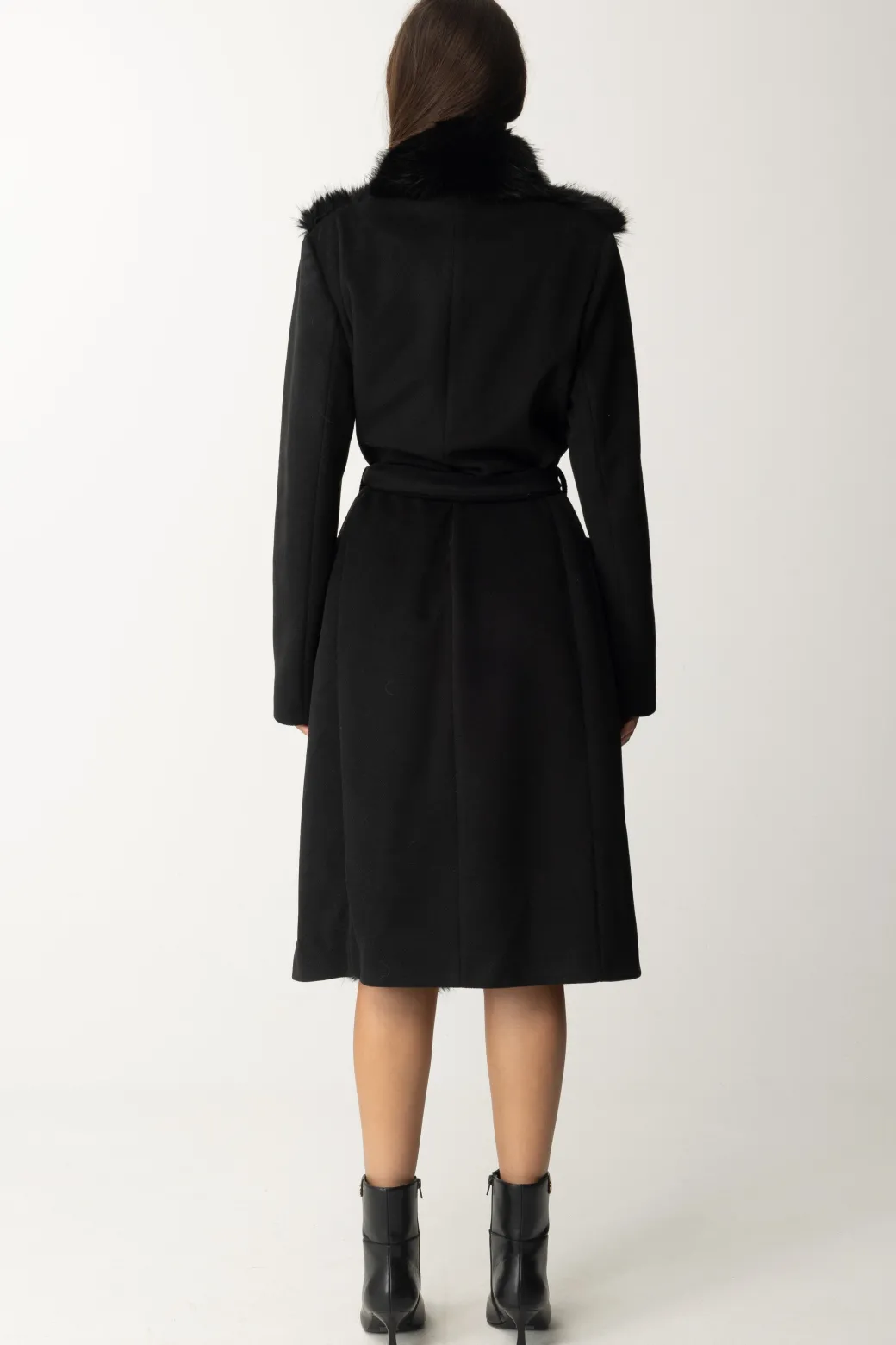 Donna Yes London Cappotto con Cintura In Vita e Inserti In Ecopelliccia